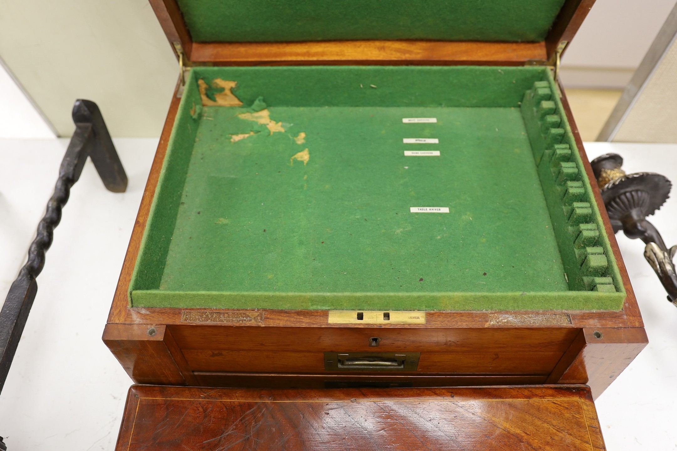 A Georgian mahogany box and a cutlery box by Goldsmiths & Silversmiths